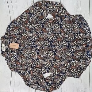 NWT Natural Life Paisley Earth Tone Button Up Women's Shirt Size Small